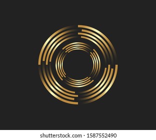 Abstract golden lines in circle form, Design element, Geometric shape with luxury style, Striped border frame for image, Technology round Logo, Spiral Vector Illustration