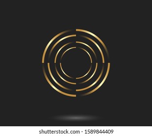 Abstract golden lines in circle form, Design element, Geometric shape with luxury style, Striped border frame for image, Technology round Logo, Spiral Vector Illustration