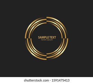 Abstract golden lines in circle form, Design element, Geometric shape with luxury style, Striped border frame for image, Technology round Logo, Spiral Vector Illustration