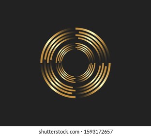 Abstract golden lines in circle form, Design element, Geometric shape with luxury style, Striped border frame for image, Technology round Logo, Spiral Vector Illustration