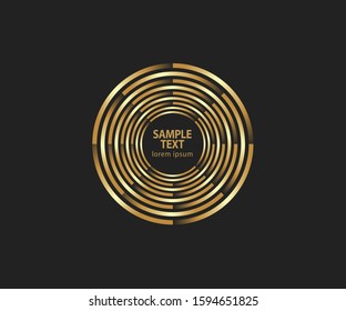 Abstract golden lines in circle form, Design element, Geometric shape with luxury style, Striped border frame for image, Technology round Logo, Spiral Vector Illustration