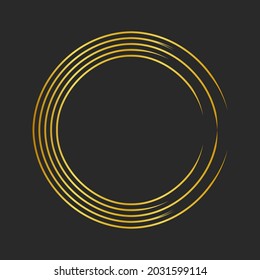 Resumen de líneas doradas en forma de círculo, elemento Diseño, forma geométrica con estilo de lujo, marco de borde a rayas para la imagen, logotipo de tecnología redonda, ilustración de vector espiral