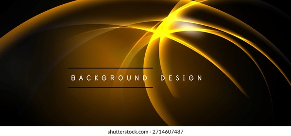 Abstractas líneas doradas crean un efecto de luz dinámico. El fondo oscuro enfatiza las curvas brillantes, elemento de diseño moderno.