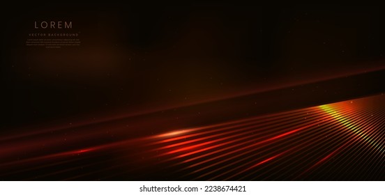 Abstract golden lines diagonal on dark brown background with lighting effect and sparkling with copy space for text. Luxury design style. Vector illustration