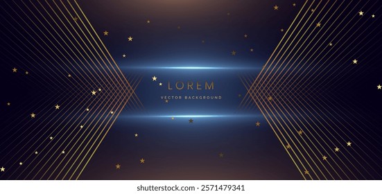 Abstract golden lines diagonal on dark background. Celebration grand opening party happy concept. Vector illustration