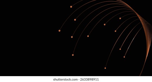 Abstract Golden Lines and Dots on Black Background. Dynamic abstract design featuring curved golden lines and small, luminous golden dots against a pure black backdrop.