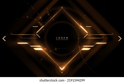 Abstract golden lines frame template on black background