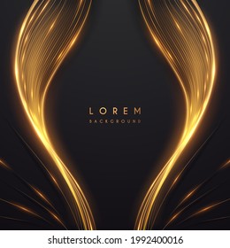 Abstract golden lines with glow effect on black background