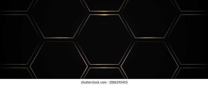 Abstract Golden lines hexagon geometric pattern with a black background. Futuristic technology digital hi tech and luxury concept. Vector illustration