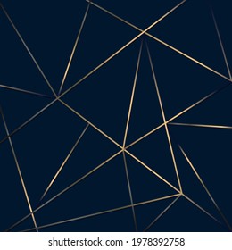 Abstract golden lines mesh low polygon pattern on dark blue background luxury style. Vector illustration