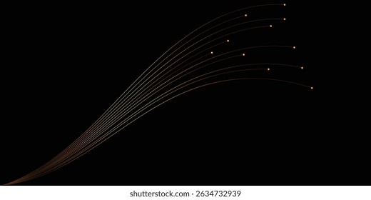 Abstract Golden Lines on Black Background for Design. This elegant image features a dynamic arrangement of golden lines radiating outwards against a pure black backdrop.