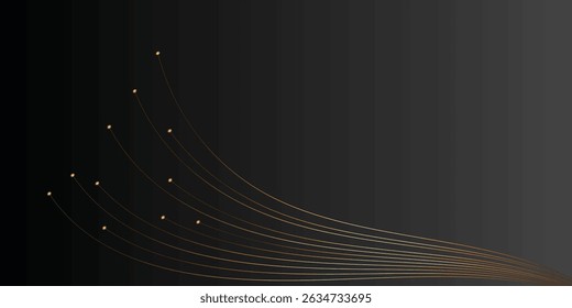 Abstract Golden Lines on Black Background for Design. This elegant image features a dynamic arrangement of golden lines radiating outwards against a pure black backdrop.