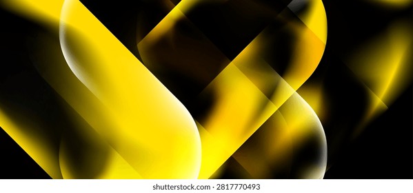 Abstract golden lines overlap black background. Smooth curves create dynamic visual effect. Brightness contrasts sharply.