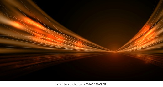 abstract golden lines shine on the dark background.