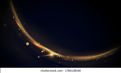 Abstract Golden Lines sparkling Ring with Glitter Effect on Dark Background. Luxury Background. Vector Illustration