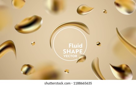 Abstrakter goldener flüssiger Hintergrund moderner Grafikelemente. Dynamischer Banner mit fließenden Formen. Vorlage für Poster, Flyer, Präsentation, Banner. Vektorgrafik