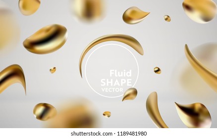 Abstrakter goldener flüssiger Hintergrund moderner Grafikelemente. Dynamischer Banner mit fließenden Formen. Vorlage für Poster, Flyer, Präsentation, Banner. Vektorgrafik