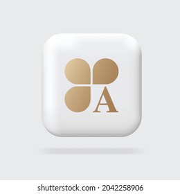 Abstract golden logo. Clover logo with A. Logo 3d sign. Volumetric sign. Web banner, signs. Isolated vector illustration.