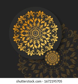 Abstract golden mandala on black isolated background. Vector mandala in gold and black background.