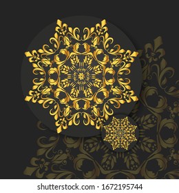 Abstract golden mandala on black isolated background. Vector mandala in gold and black background.