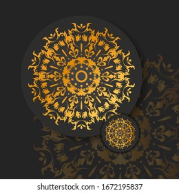 Abstract golden mandala on black isolated background. Vector mandala in gold and black background.