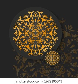 Abstract golden mandala on black isolated background. Vector mandala in gold and black background.