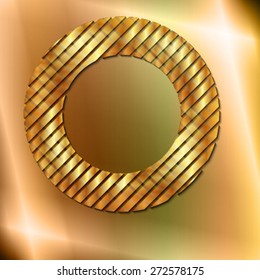 The abstract golden metallic ring on the metallic background