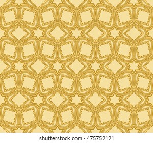 Abstract golden modern seamless pattern with random shape square. Vector illustration. Beautiful background. Texture of gold color