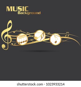 Abstract golden music notes on line wave background. Black G-clef and music notes isolated vector illustration Can be adapt to Brochure, Annual Report, Magazine, Poster, Corporate Presentation,
