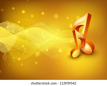 Abstract golden musical note on rays background. EPS 10.