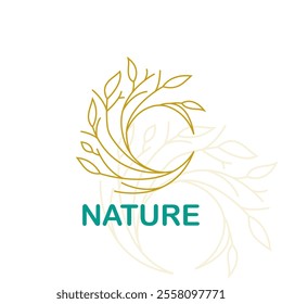 Abstract golden nature logo vector design. Healthy eco food, ecology, spa, business, diet , yoga, Environment day logo. Editable Design. Happy people with leaf logo. Fitness, sport web icon.