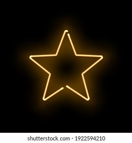 Abstract golden neon luminous star on black background. Glowing yellow discontinuous object with soft light effect. Vector illustration of shining frame, template for nightclub party design