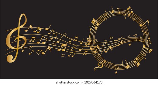 Abstract Golden notes music on a black background, vector illustration