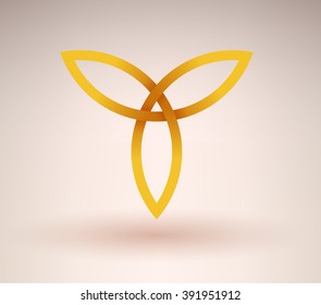 Abstract golden occult symbol with three directions