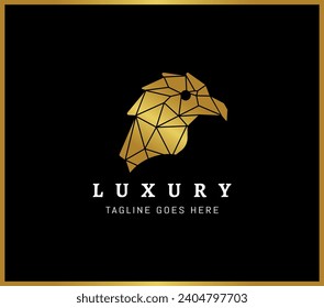 Abstract golden origami Eagle hawk logo design template, Isolated gold eagle hawk bird monogram icon for business or company.