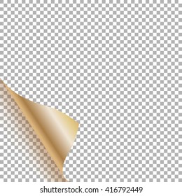 Abstract golden page curl with shadow on the transparent background