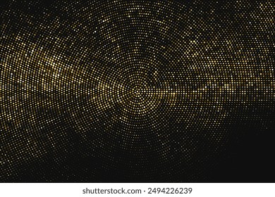 Fondo de puntos de semitono dorado brillante. Abstractas patrón circular retro. Fondo de estilo de arte Pop. Explosión Dorada De Confeti. Imagen Generada Digitalmente. Ilustración vectorial, Eps 10.  