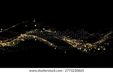 Abstract golden particle wave on black background