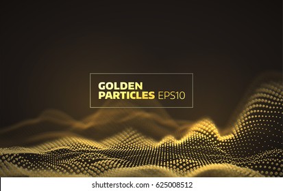 Abstract Golden Particles Grid. 3d Network Background For Banner