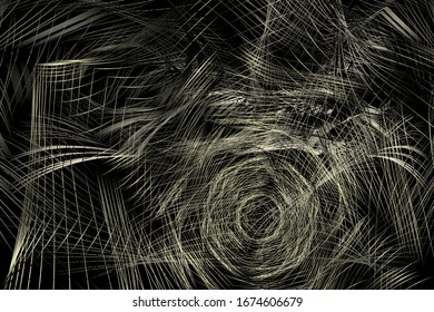 Abstract Golden Pattern with Lines. Bright Spiderweb Isolated on Black Background. Vector. 3D Illustration