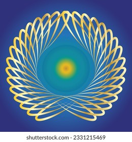Abstract golden peacock design pattern on blue background for wedding.