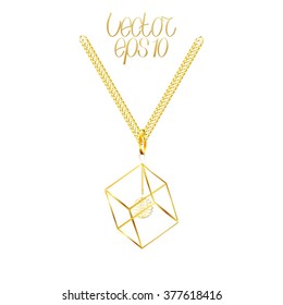 Abstract Golden Pendant with Chain. Vector Illustration