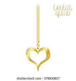 Abstract Golden Pendant with Chain. Vector Illustration