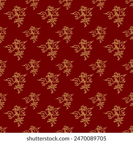 Abstract Golden Phoenix Pattern On Red Background. Vector Illustration