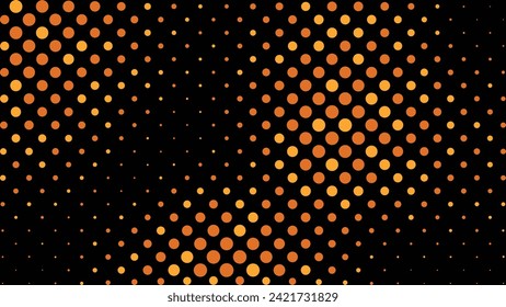 Abstract golden pop art comic style colorful halftone on a black background. Dotted spray colorful vector illustration. Creative pattern vector halftone background. Colorful dot spray gradation.