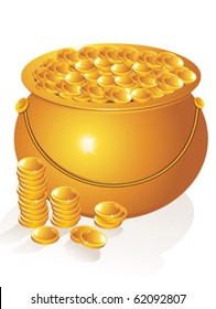 abstract golden pot with money coins vector illustration