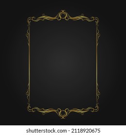 Abstract golden rectangular frame. Decorative twisted lines with square in center ornate striped ornament in antique vector style.