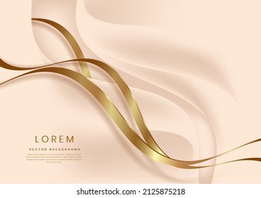 Abstract golden ribbon curve line luxury on light flesh background with copy space for text. You can use template, cover design, flyer. Vector illustration