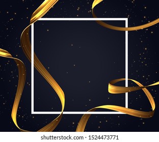 Abstract golden ribbon for decorative design illustration. Party invitation background template. Luxury gold card design. Vector decorative background for christmas holidays.