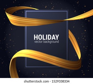 Abstract golden ribbon for decorative design illustration. Party invitation. Luxury gold card design. Vector decorative background for christmas holidays.